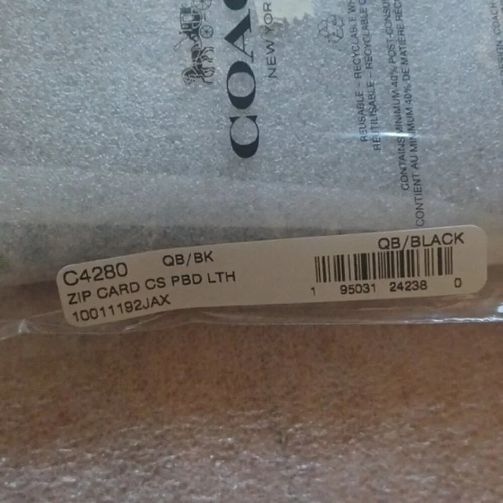 COACH Black Leather Zip Card Case, NWT